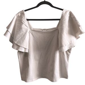 H&M Cream Ruffle Layer Sleeve Blouse Square neckline Womens XL